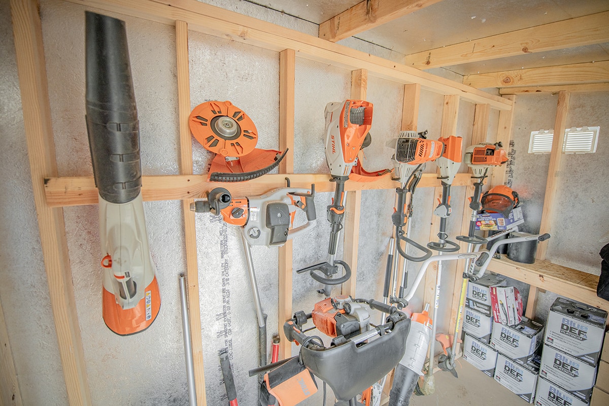 Hanging stihl tools in garage