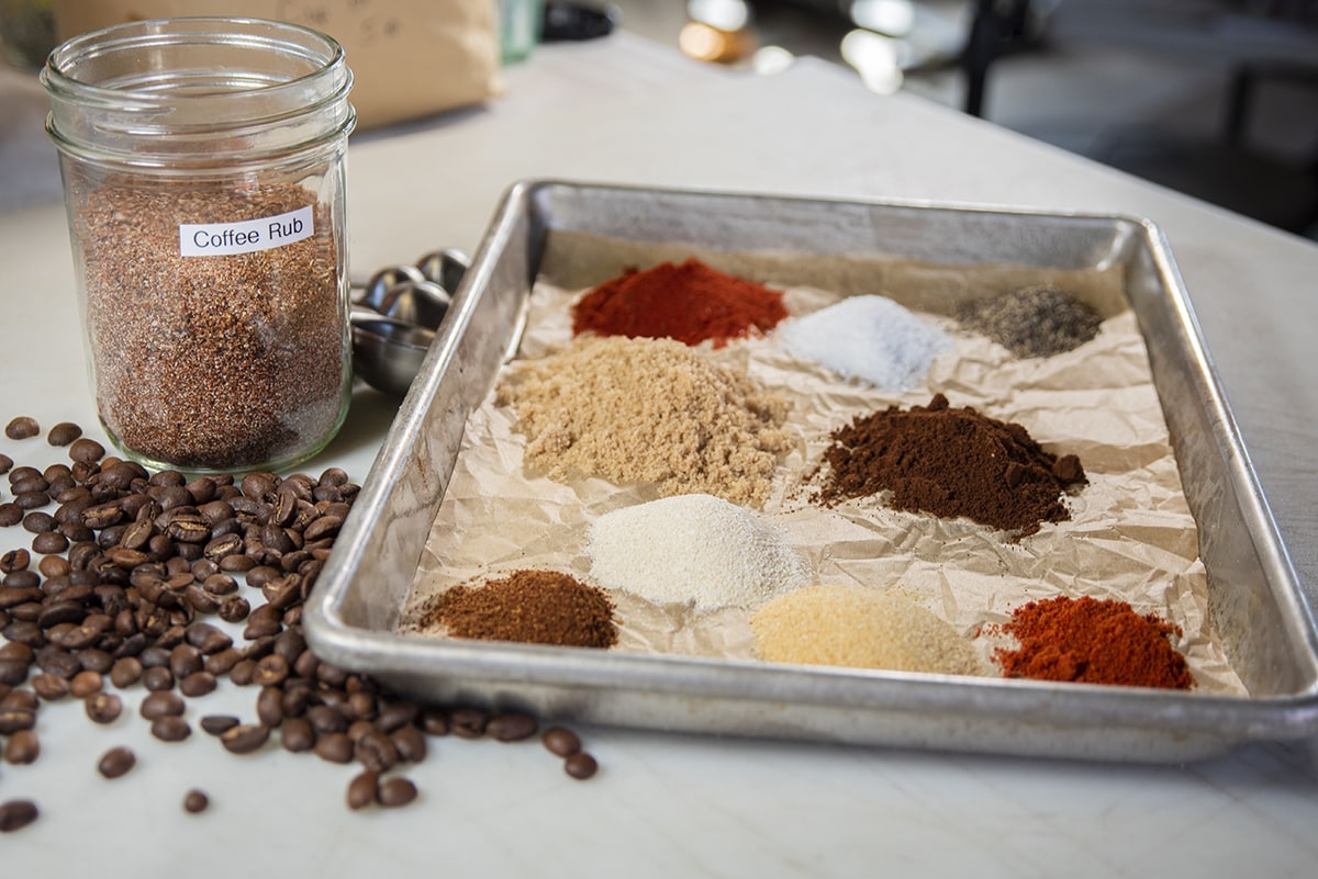 All the spices needed in a coffee rub recipe