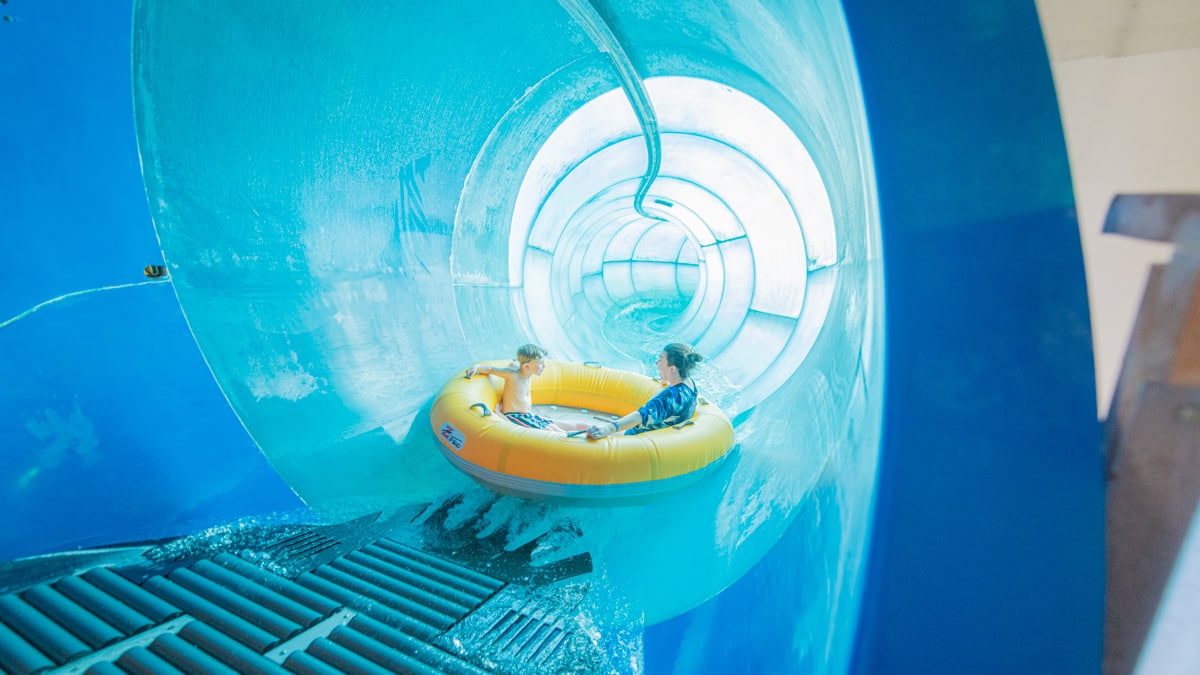 Mom and son on great wolf lodge slide